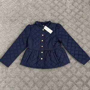 Janie and Jack navy quilted peplum jacket with ruffle collar.